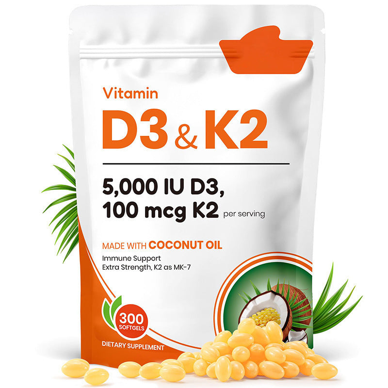 Coconut Flavor Vitamin D3 and K2 Dietary Supplement Softgels