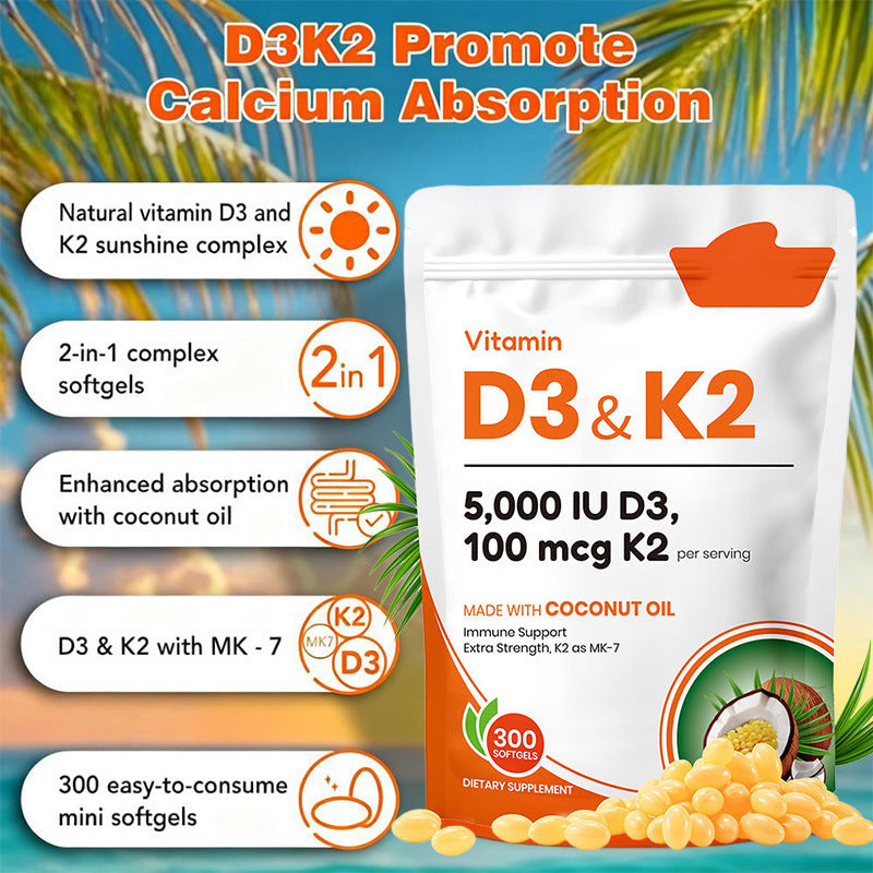 Coconut Flavor Vitamin D3 and K2 Dietary Supplement Softgels